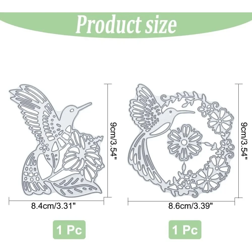 2pcs Hummingbird Wreath Metal Cutting Dies Hibiscus Flower Stencils for DIY Scrapbooking Christmas Birthday Wedding Cards Making