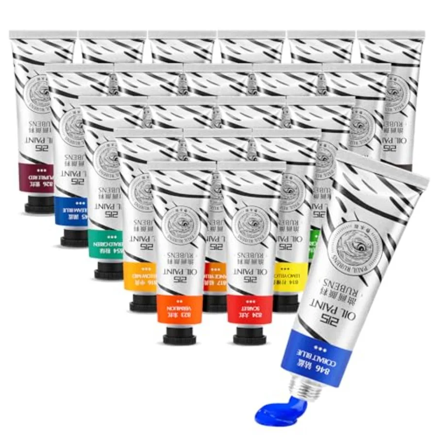 

Oil Paint, 20 Colors x 50ml Large Tubes, Professional Oil Based Paint Set with High Saturation, Creamy Texture, and Consistency