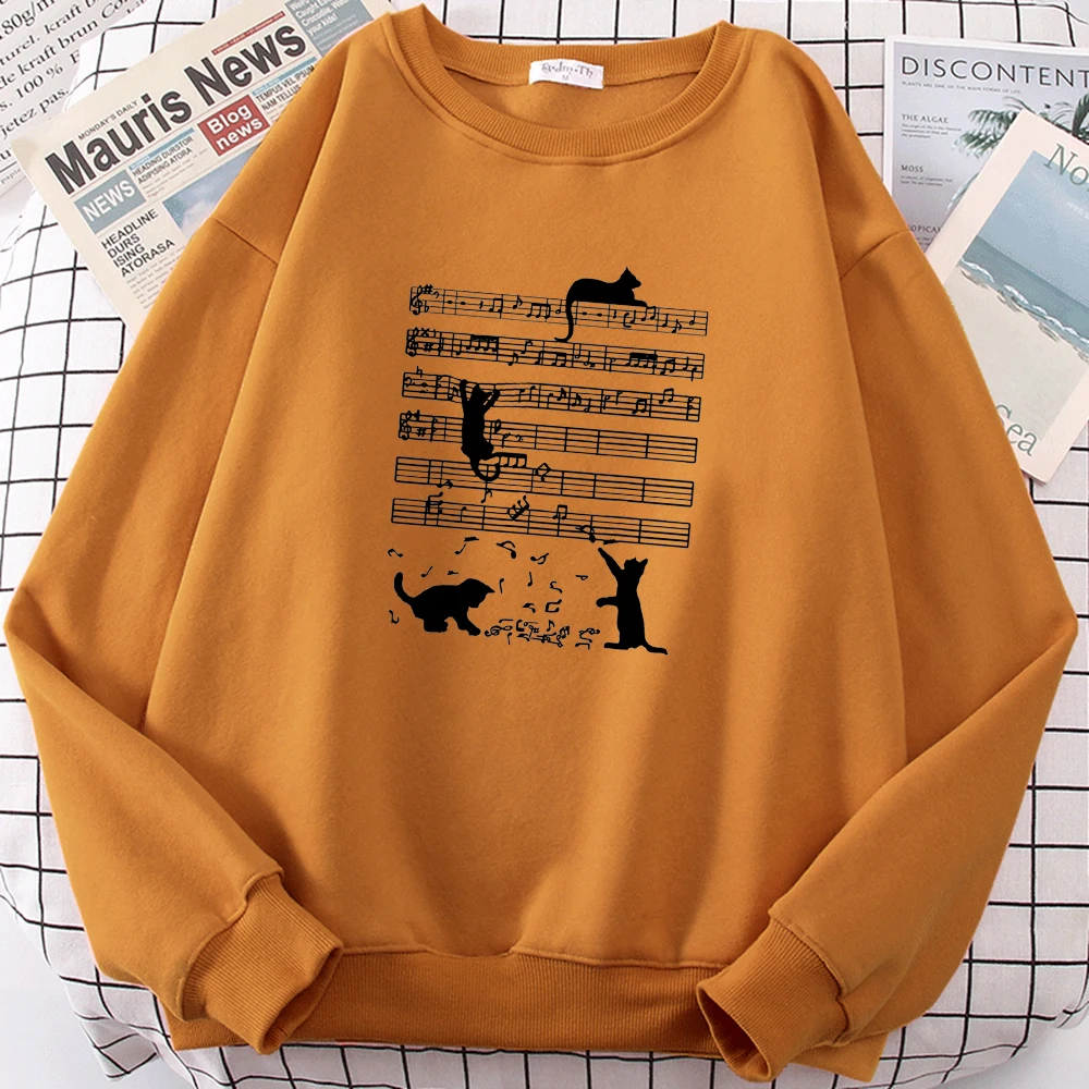 

Cat Crawling On Sheet Music Funny Mens Clothing Fleece Loose Hoody Autumn Oversize Hoodies Crewneck Pullover Male Sweatshirt