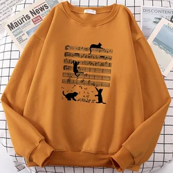 Cat Crawling On Sheet Music Funny Mens Clothing Fleece Loose  Hoody  Autumn Oversize Hoodies Crewneck Pullover Male Sweatshirt