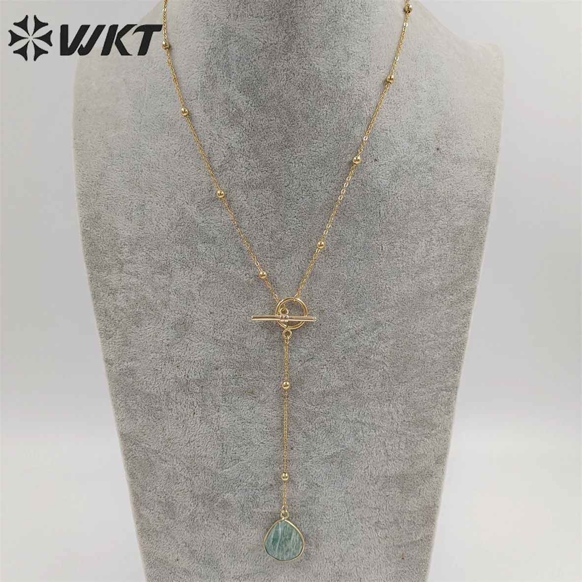 WT-N1386 WKT Exclusive 18K Real Gold Plated Lariat Charm Necklace Gorgeous Y Shape Themed Drop Stone Chain For Birthday