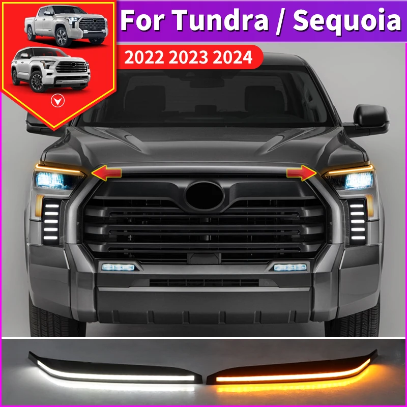 

For 2022-2024 Toyota Tundra Sequoia Daytime Driving Lamp Headlight Eyebrow Led Dynamic Turn Signal Modification Accessories