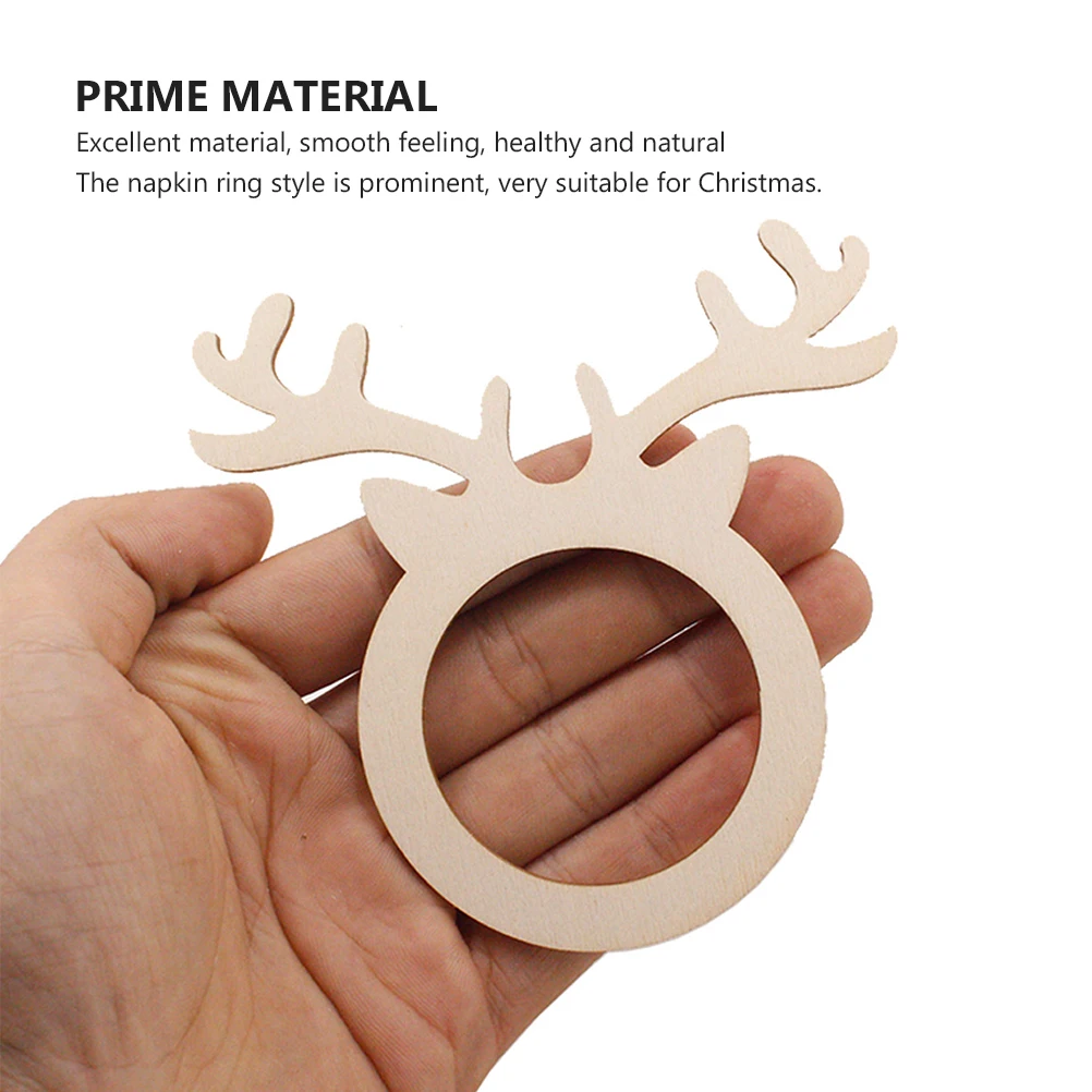 

30 Pcs Rings Wooden Napkin Retro Holiday Dinner Table Desktop Deer Antler Holders Khaki Christmas Banquet