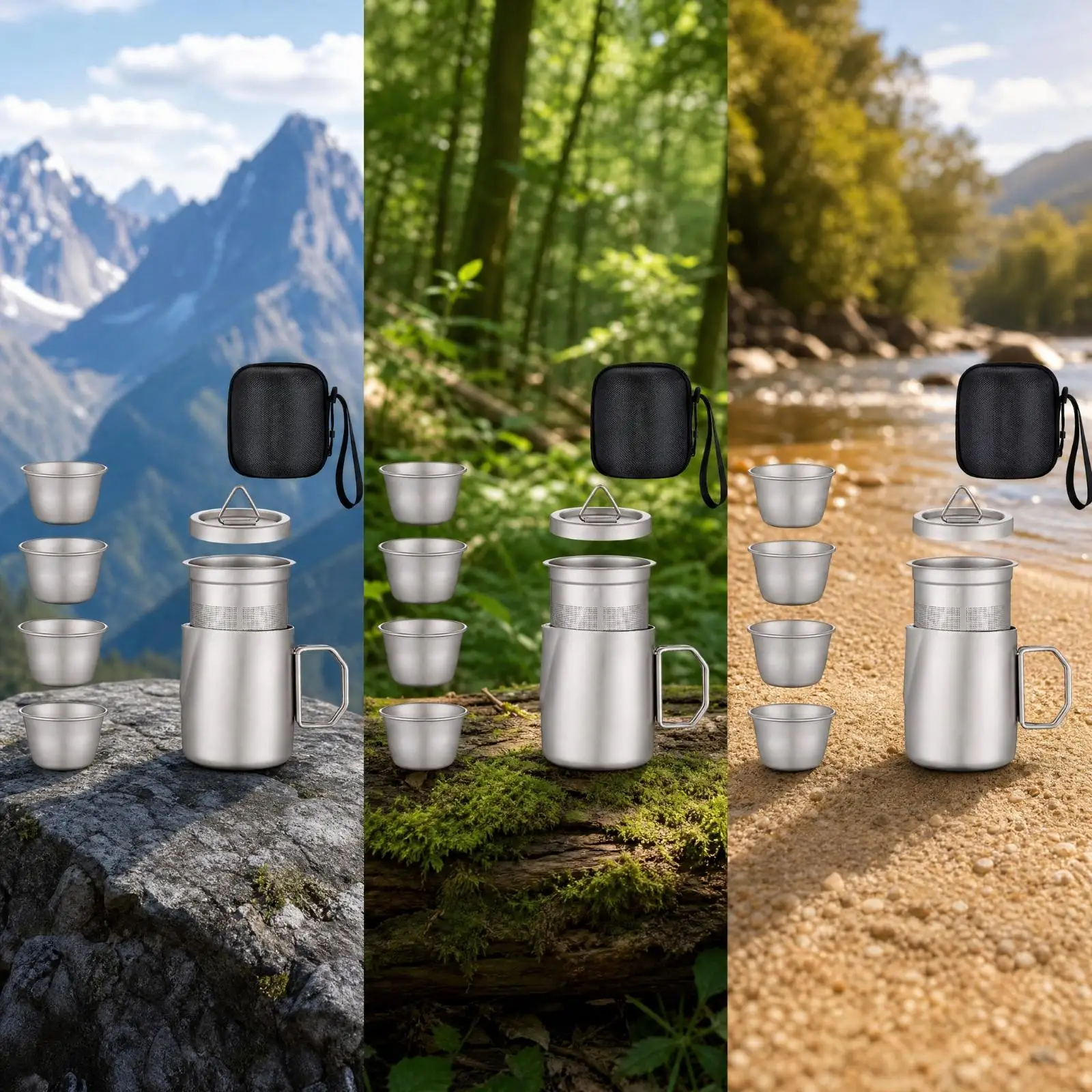Compact Outdoor Tea Set Portable Drinkwar 304 Steel Teapot with Lid and Infuser for Camping Adventure Outings