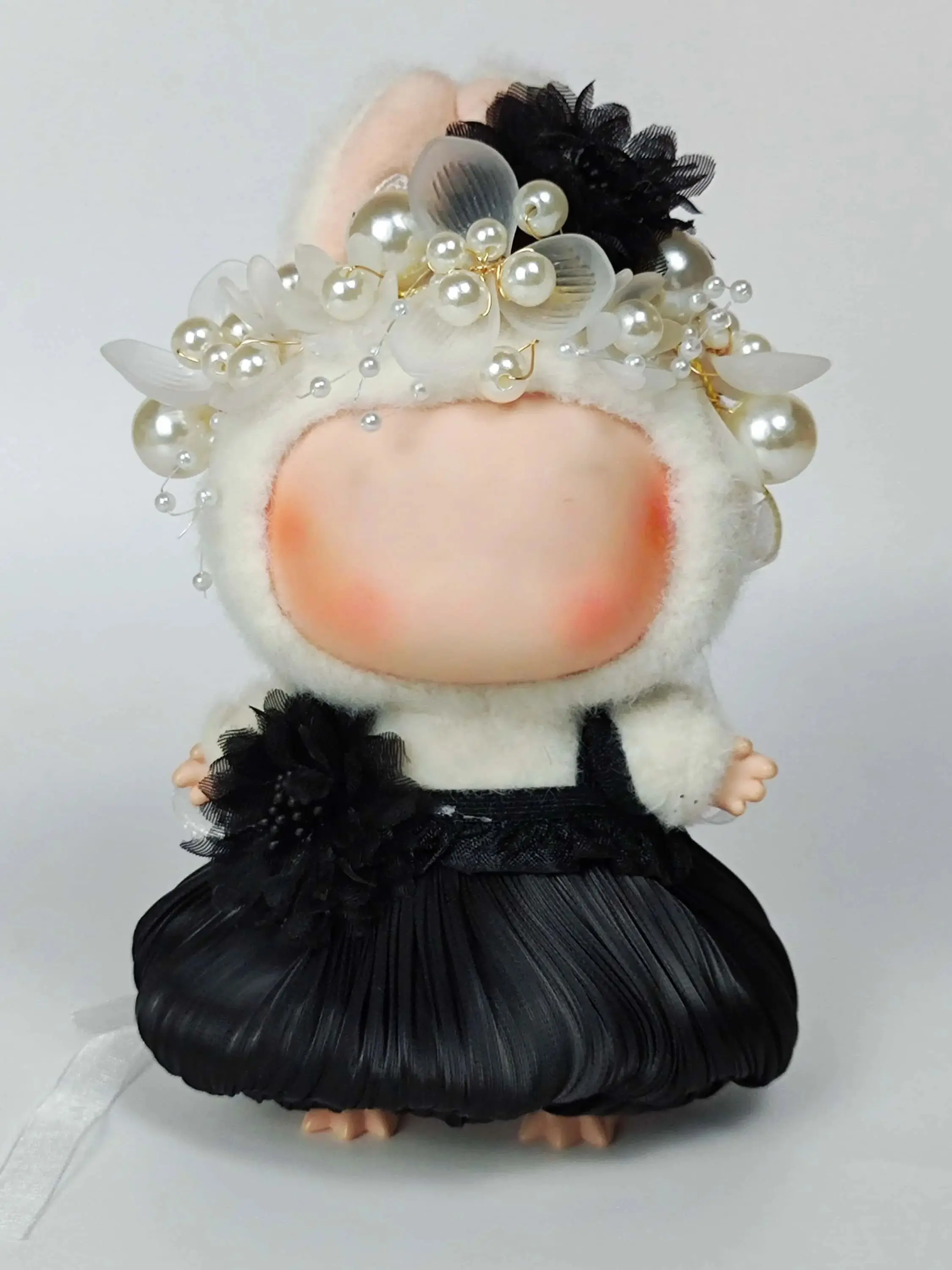 Роскошное плюшевое свадебное платье, одежда для кукол для Labubu I II, корейский стиль, пушистое романтическое свадебное платье, костюм с цветочной шляпой для Ladbubu