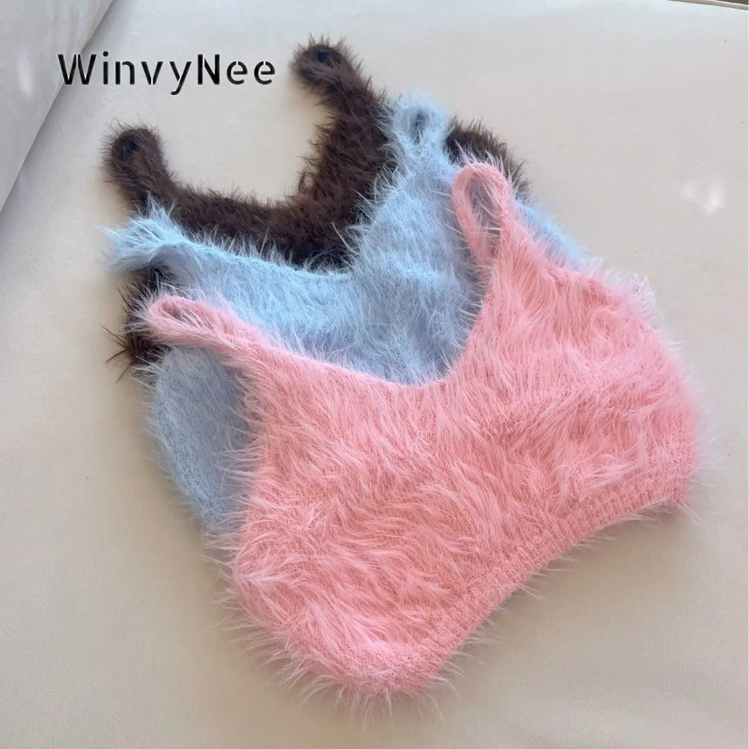WinvyNee New Spring Autumn Ladies Soft Long Hair Fuzzy Knit Mini Skirt Solid Color Versatile Bodycon Short Skirt Casual E1002093