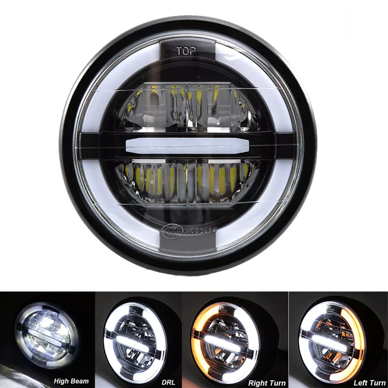 

7.5"Round Motorcycle LED Headlight High Low Beam Angel Eye DRL Headlamp for Harley Sportster Cafe Racer Bobber Honda CB400