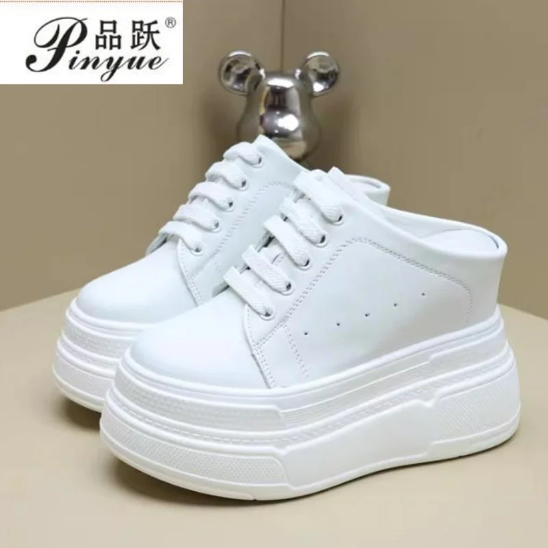 

Женские шлепанцы-мюли на платформе 12/10 см, из натуральной кожи, со скрытым каблуком, летние белые туфли-сандалии, размеры 34-40