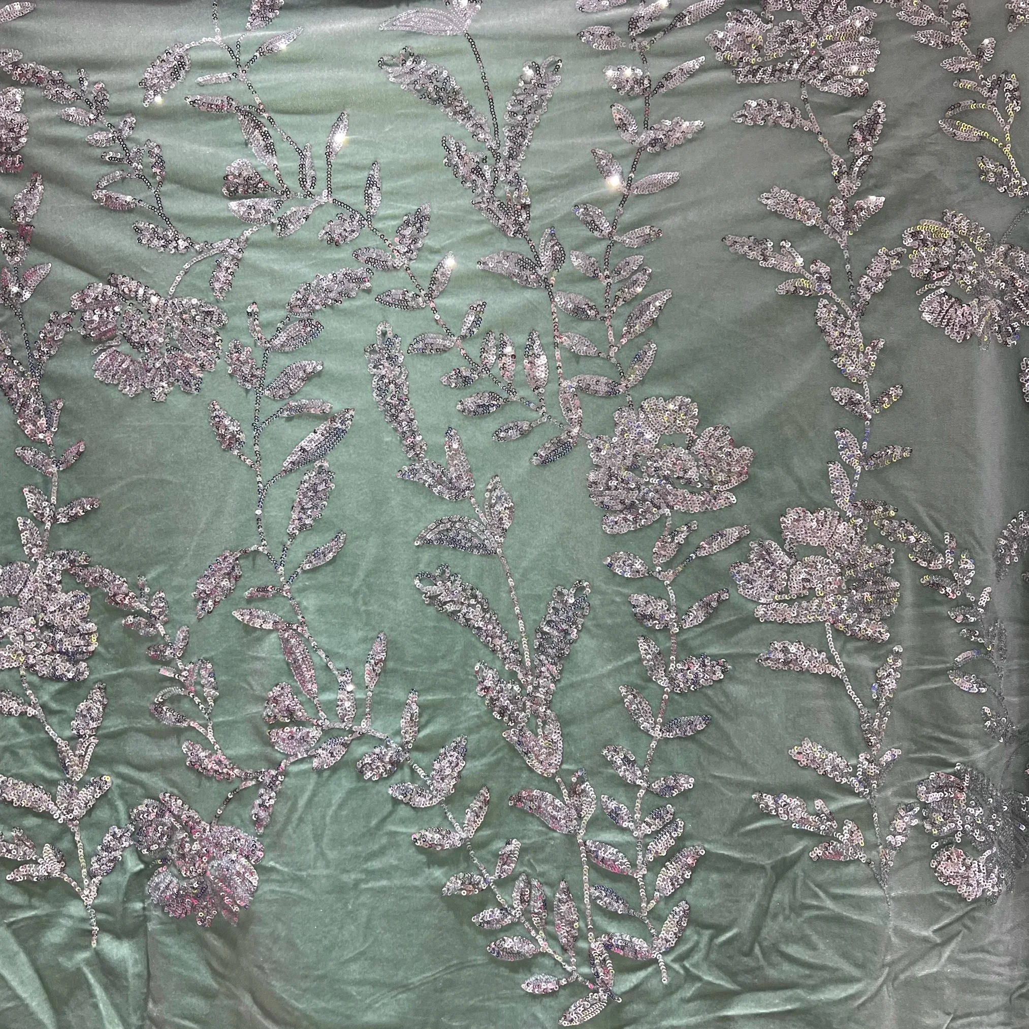 Green velvet nail bead embroidery bead piece soft fabric sewing high-end formal dress cheongsam stage clothing fabric
