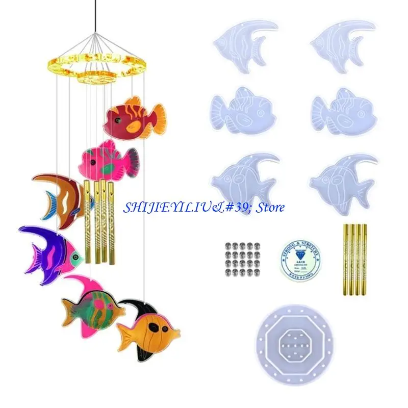 E21F Wind Resin Molds Silicone Fish Epoxy Casting Mold for DIY Wind Chimes