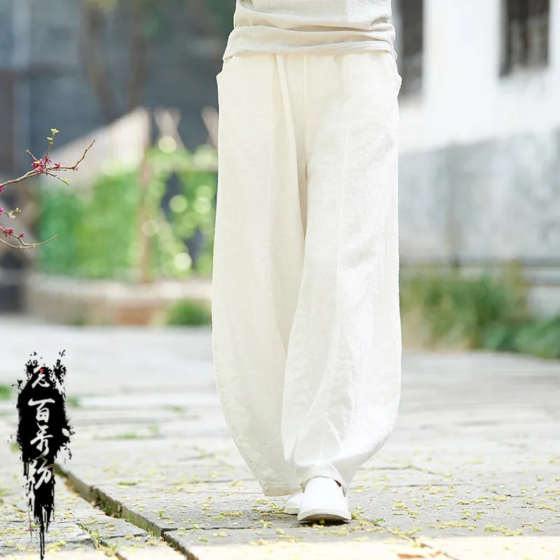 نيان باي شيو فانغ: سروال رامي للخريف والشتاء. طراز Zen العتيق، التخسيس والمغسول للراحة. #3