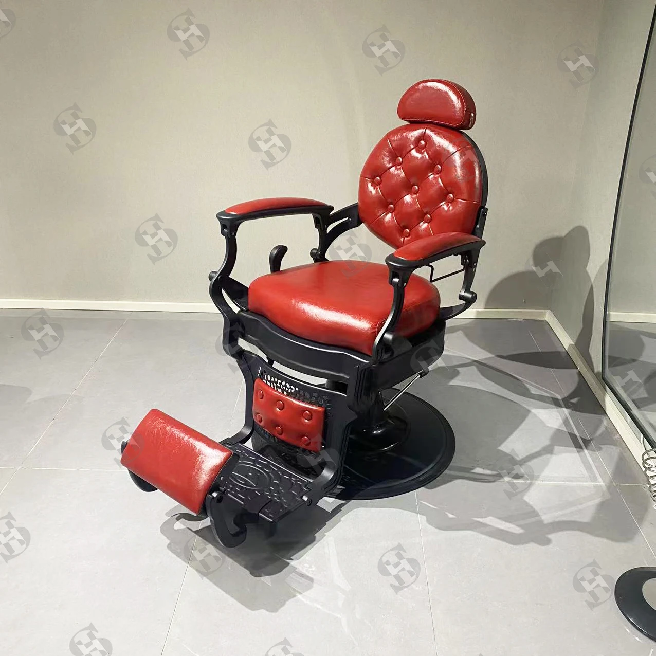 Salon Barber Shop Chairs Haridresser Professional Men Retro Reclining Black and Red Barber Belmont Chair Vintage