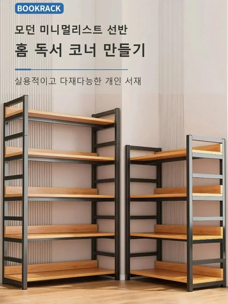 Simple steel wood multi-layer storage cabinet bookcase   Living Room Storage Rack  Home Bedroom Storage Iron Bookcase Partition