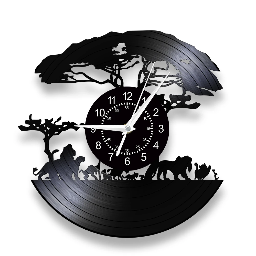 African Wildlife Cartoon Lion Vinyl Record Wall Clock For Kids Room African Safari Animals Home Decor Silent Clock Wall Watch