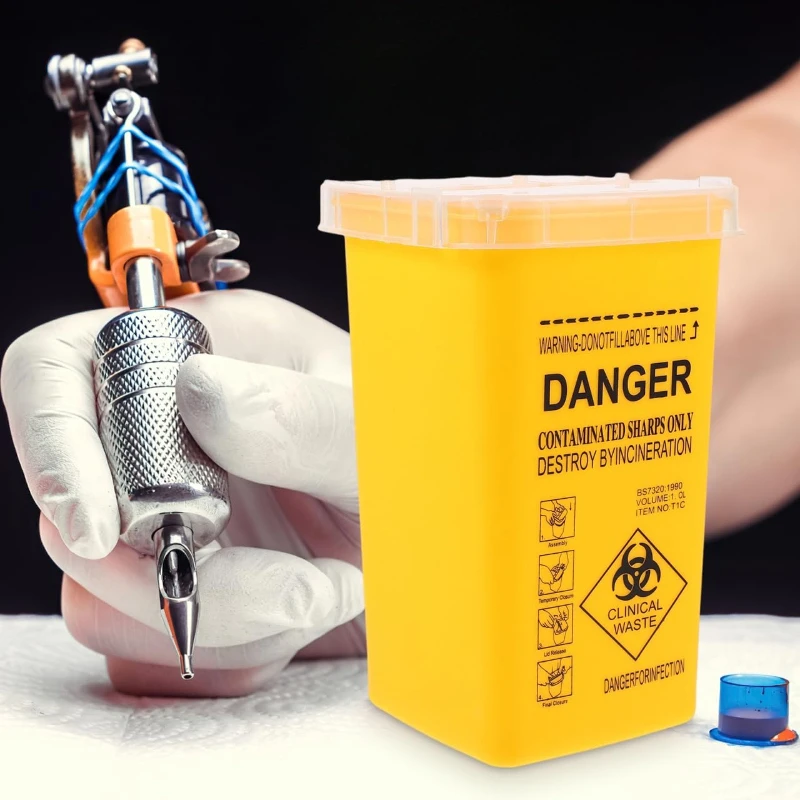 Tattoo Sharps Bin 1 Litre - Portable Sharps Box for Needles, Tattoo Blades - Secure Needle Disposal Container with Locking Lid
