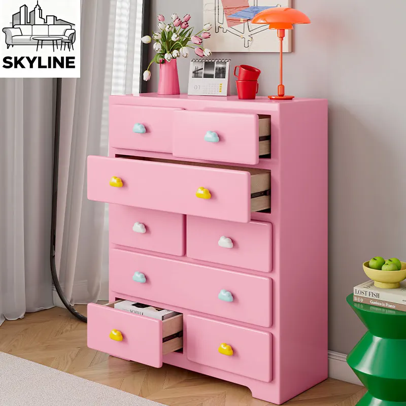 Dopamine Style Floor Storage Cabinet, Multifunctional Chest for Bedroom Living Room