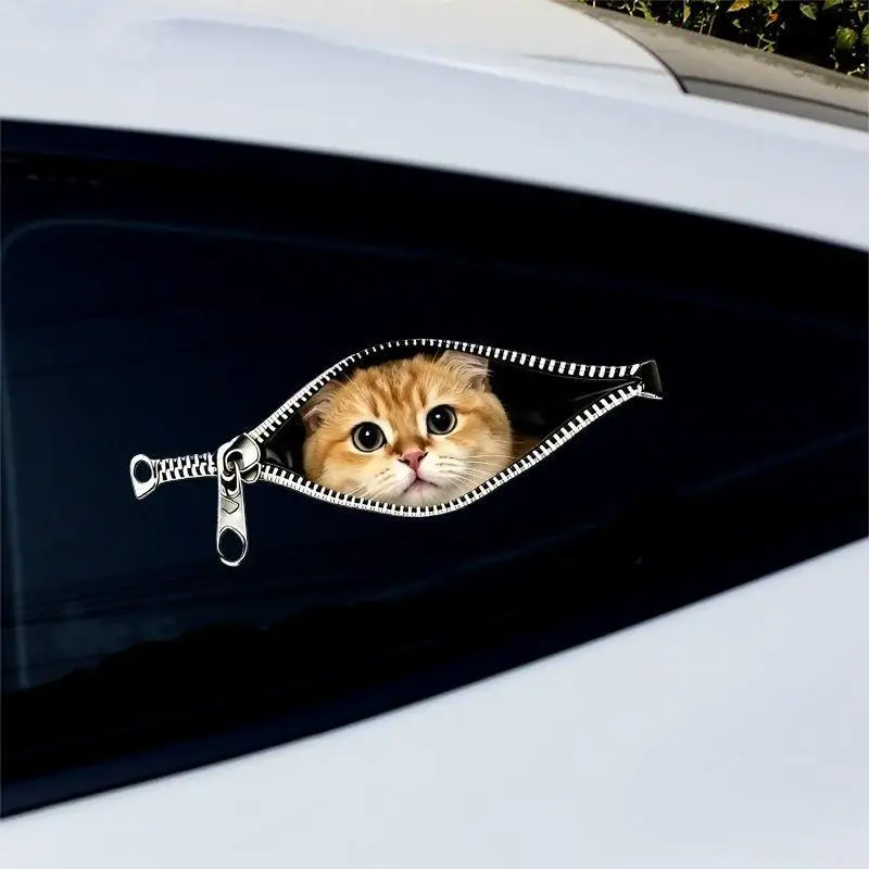 Cat Car Sticker Zipper Cat Puppet Teddy Border Collie Puppy Cute Creative Personality Pet Car Decorative Sticker 1PC