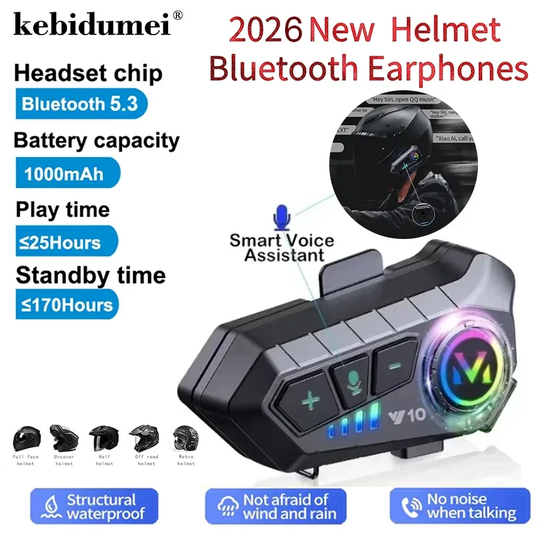 

Беспроводная Bluetooth 5.3 гарнитура Y10 для мотошлема: водонепроницаемые наушники для звонков и прослушивания музыки на мотоцикле