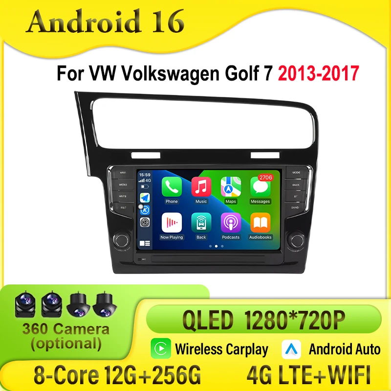 Android 16 Car Radio For VW Volkswagen Golf 7 2013-2017 Multimedia Player GPS Navigation Stereo Unit CarPlay Bluetooth WIFI 4G