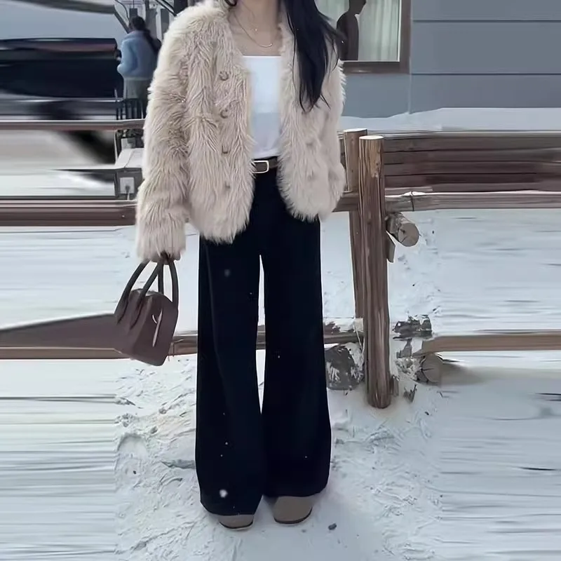 جينز غير رسمي مضيئة السراويل عالية الخصر أسود واسعة الساق بنطلون فضفاض صالح الخريف الشتاء نمط جديد مستقيم السراويل الطويلة للنساء