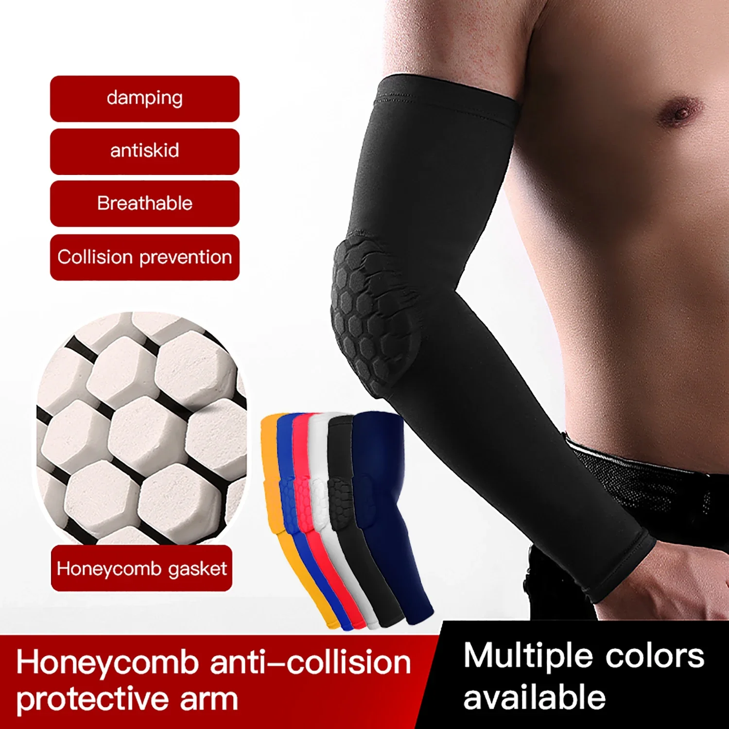 1pc Sports Elbow Protection Honeycomb Anti-collision Pressure Protection Arm Sleeve Basketball Cycling Fitness Protective Gear