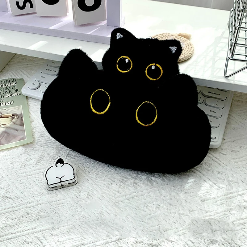 Cute Black Cat Plush Pencil Case Cartoon Animal Doll Pen Bag Large Capacity Stationery Storage Bag School Supplies Cosmetic Bag