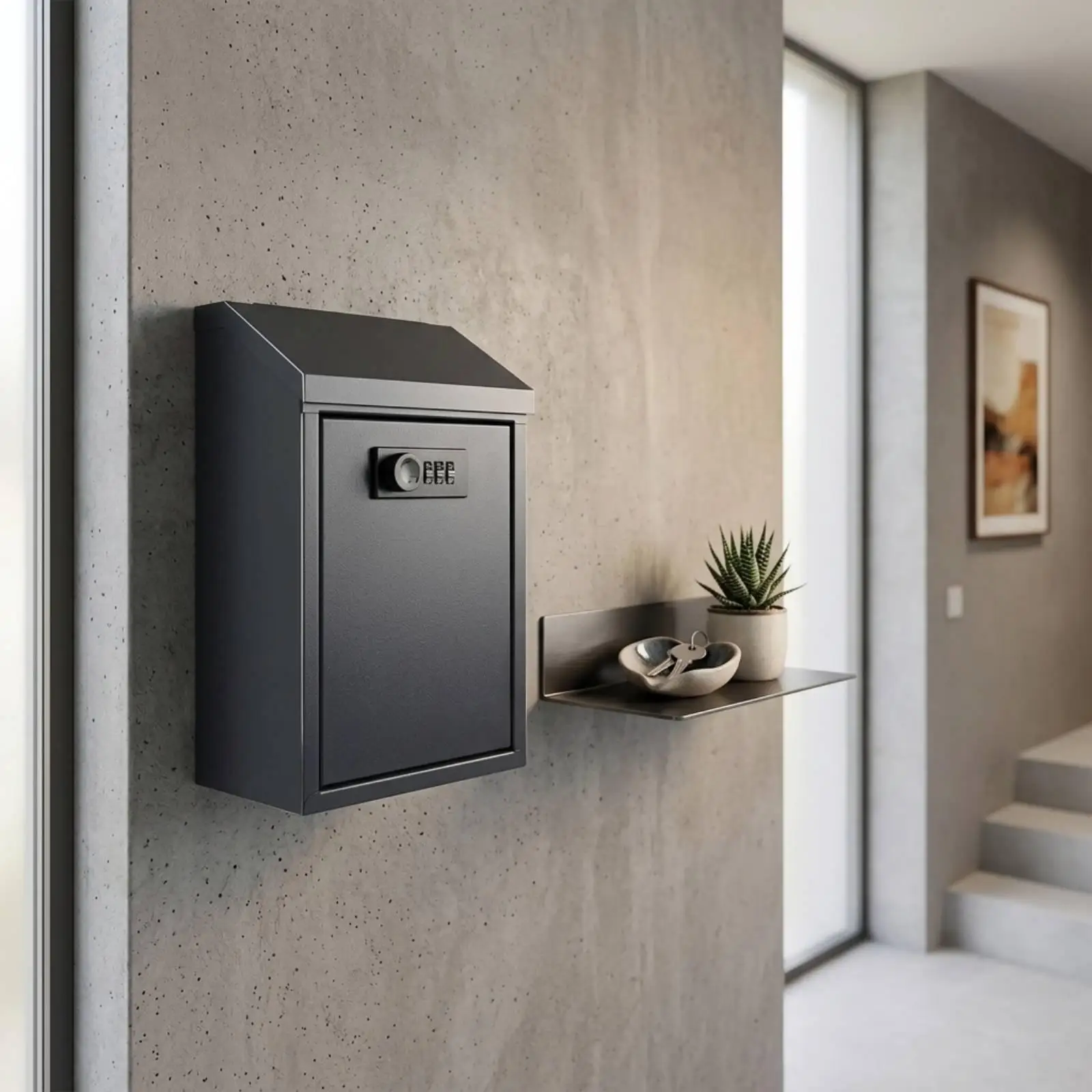 Metal Wall Mounted Mailbox Code Lock Secure Slim Mailbox Large Capacity Exterior Letter Drop for Private House Apartment