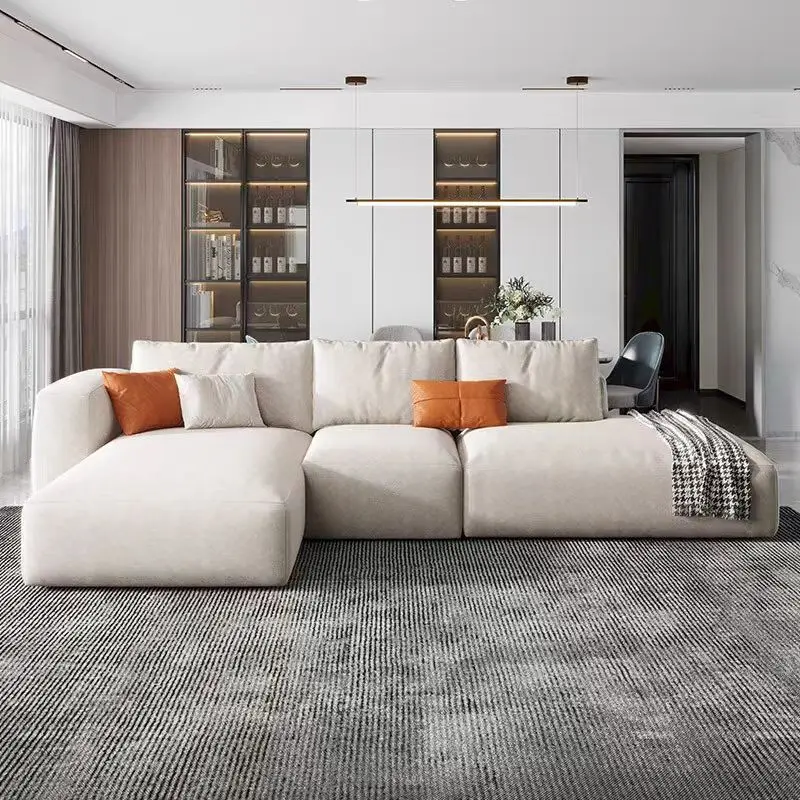 

@#Italian Cheap Frosted Fabric Sofa for Living Room Elegant Simple Frosted Cloth Living Furniture L Shape Sofa