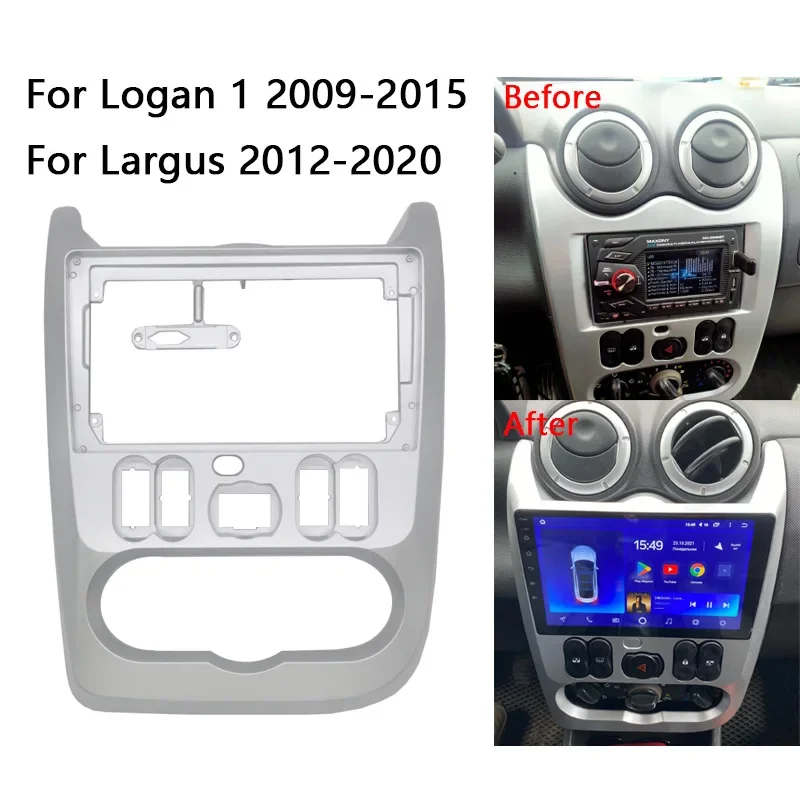 Marco embellecedor de salpicadero para radio de coche Android de 9 pulgadas doble DIN para Renault Logan 1 Largus, kit de marco de radio de fácil instalación 2009-2020