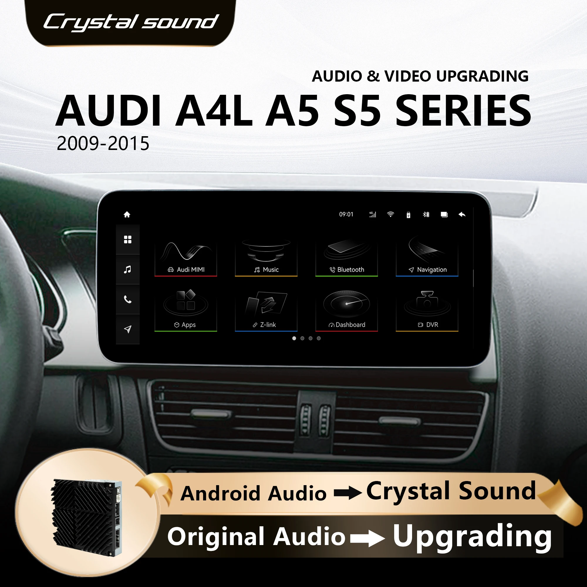 Redpower كريستال ساوند 850 Pro Max شاشة مشغل راديو السيارة الاندورويد لأودي A4L A5 S5 2009-2015 CarPlay بلوتوث مرحبا فاي