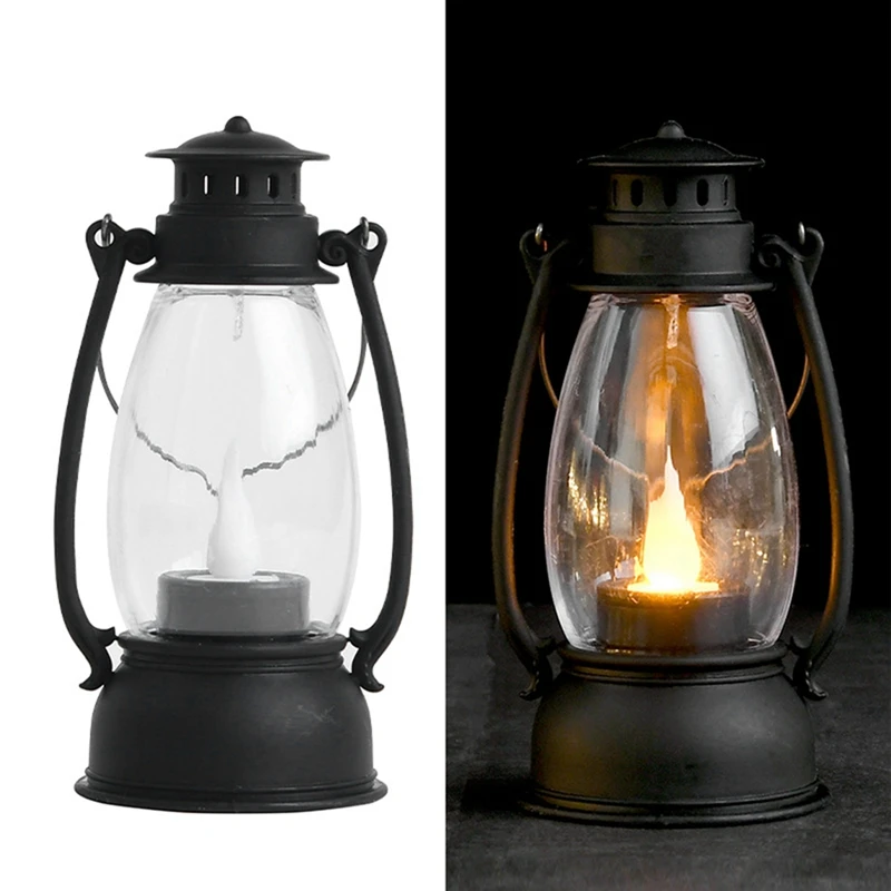 Vintag Candle Lanterns Mini Lantern For Indoors 12Pcs With Flicker Candles For Home Decor Black