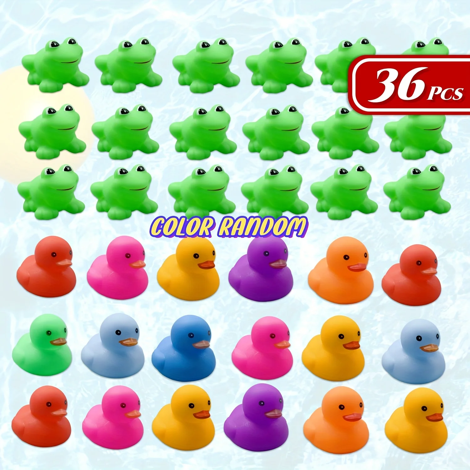 36 Pcs Rubber Frogs+Multicolor Mini Rubber Duckies,Shower Swimming Bathtub Toys