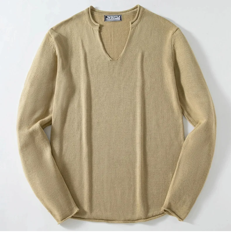Autumn New Pullovers Knitted Sweater Men V-Neck Streetwear Solid Casual Loose Male Simplicity Slim Fit Long Sleeve Thin Sweater