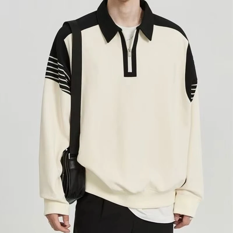 2024 Nieuwe herfstmodetrend Merk Geavanceerd paneel Gekleurde polokraag Halve rits Losse en slanke heren casual trui met lange mouwen