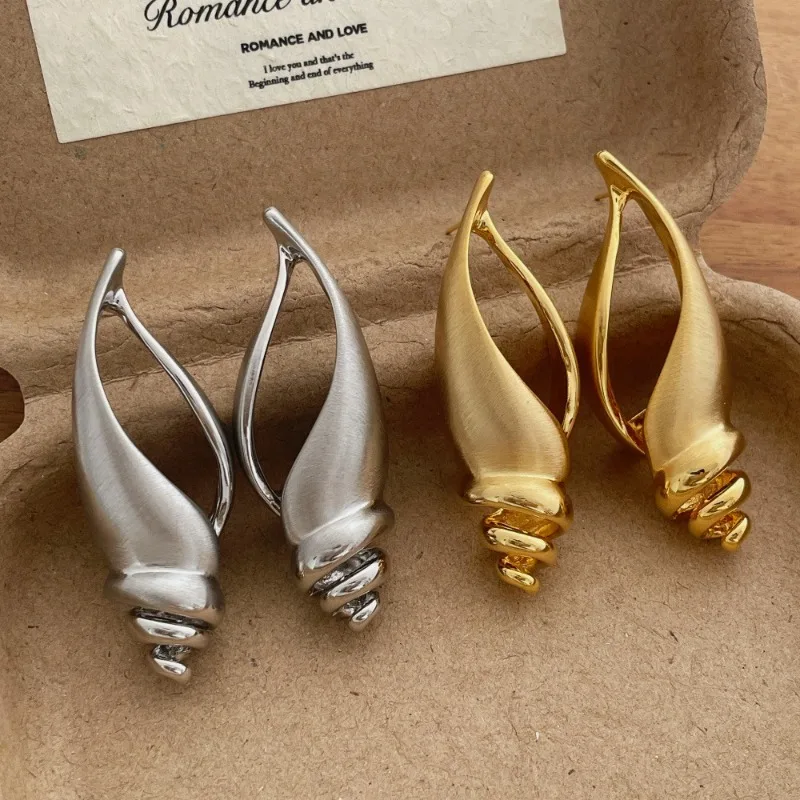 Minar Unique Design Hollow Out Metallic Trumpet Shell Large Dangle Earrings for Women 14K Real Gold Silver Plated Copper Alloy