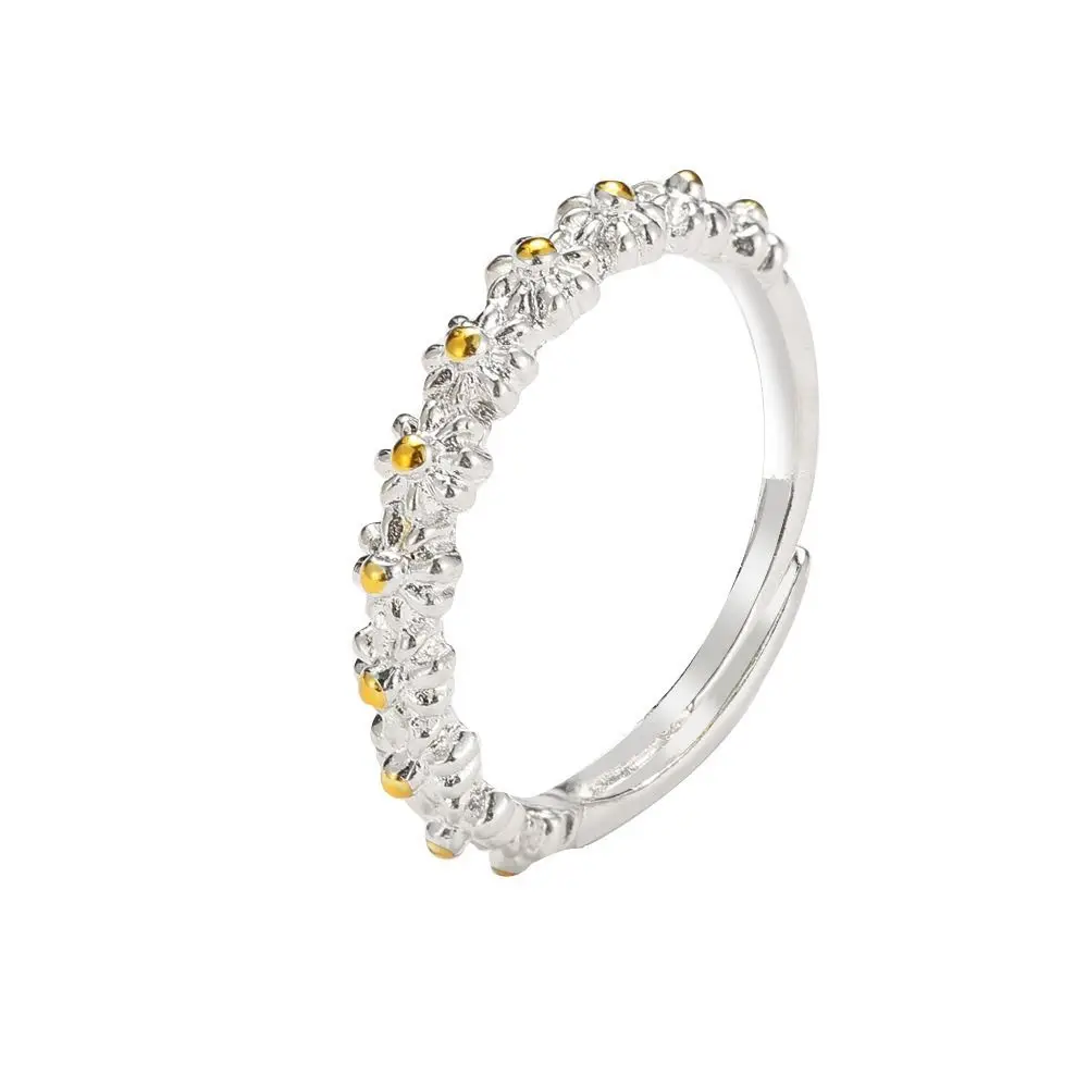 1 Uds. Anillo de Margarita con diseño de flor de Margarita fresca, anillo abierto ajustable de plata, Material de aleación, joyería de flores Unisex