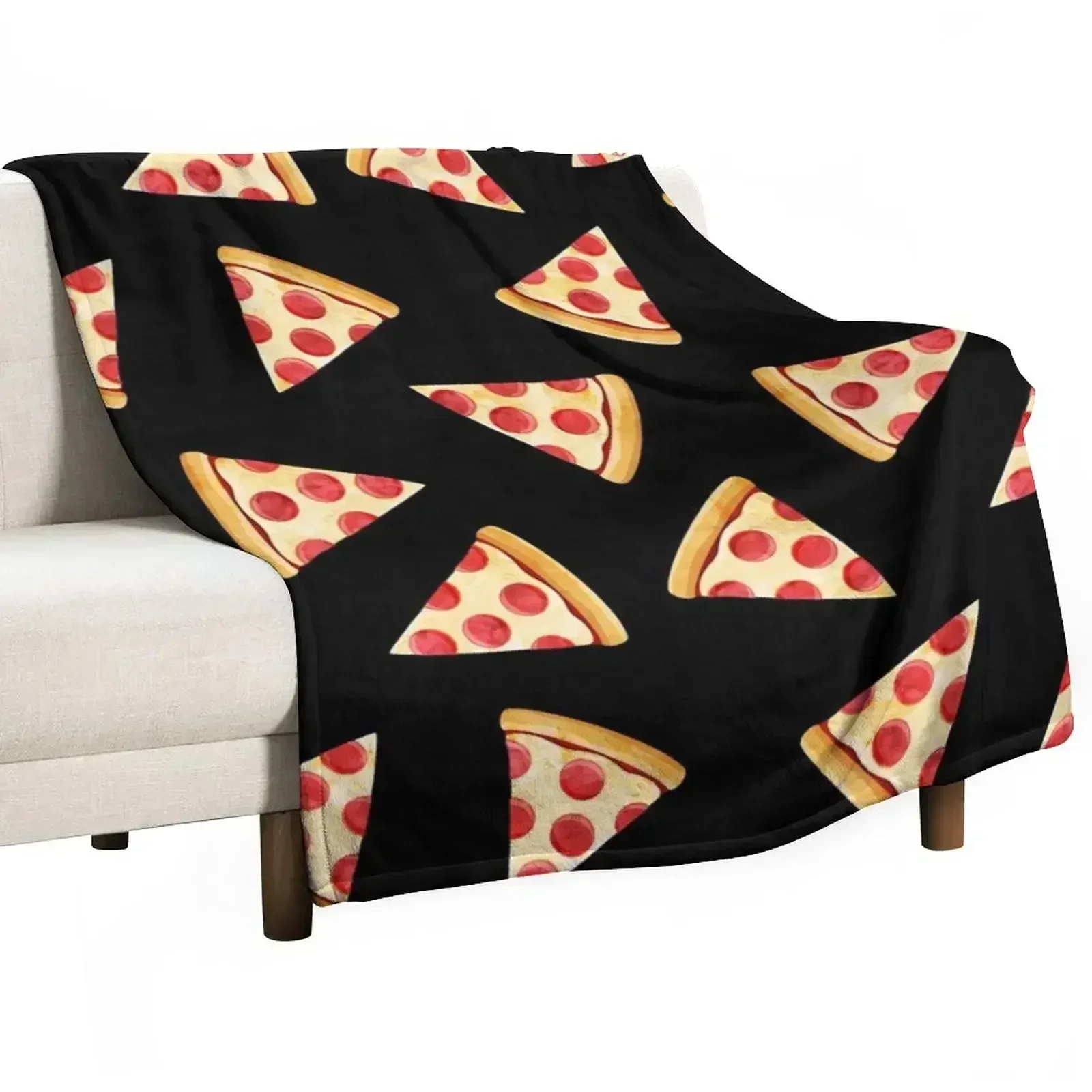 

Pizza on black Throw Blanket Wrinkle Resistant Lightweight Blanket