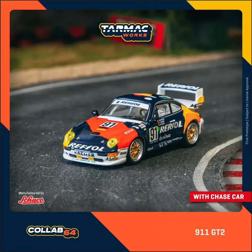 Em estoque tw 1:64 porsche 911 993 gt2 24h lemans 1995 modelo de carro fundido coleção brinquedo em miniatura tarmac funciona