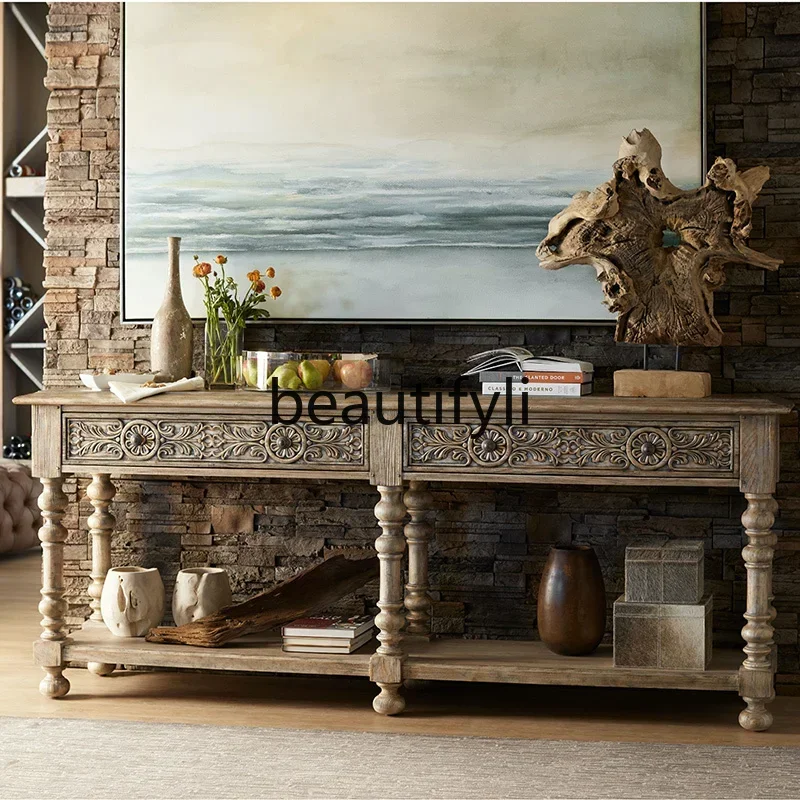 Modern simple light luxury solid wood porch foyer cabinet decorative cabinet partition porch table6239