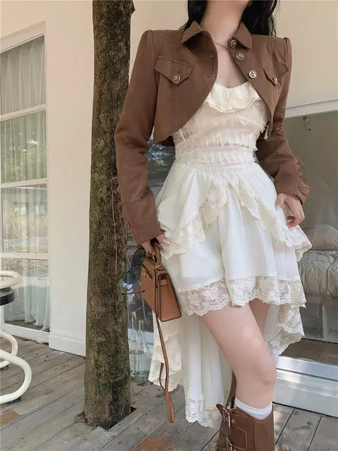 فساتين بيضاء للنساء موضة مثيرة حبال رو فام 2025 فيستدوس دي موخير المرقعة الدانتيل الكشكشة فستان حلو غير منتظم #2