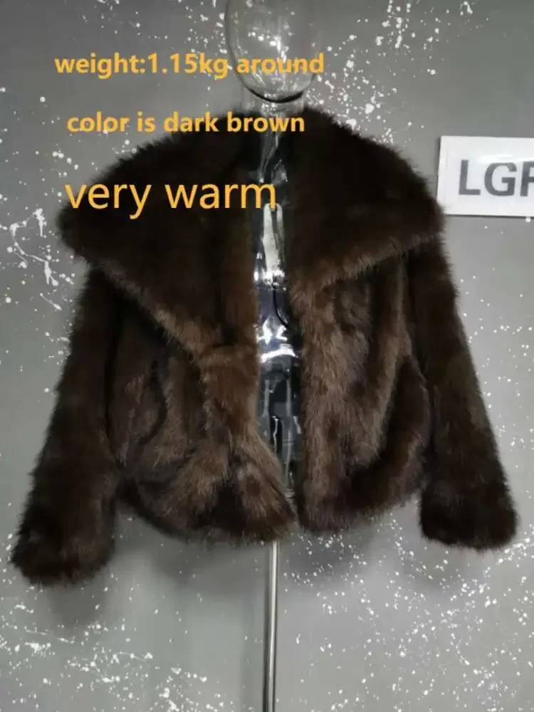 سترة فاخرة من الفرو الصناعي للنساء 2025 معطف شتوي بياقة على شكل طية صدر وأكمام طويلة سترة فضفاضة أنيقة #5