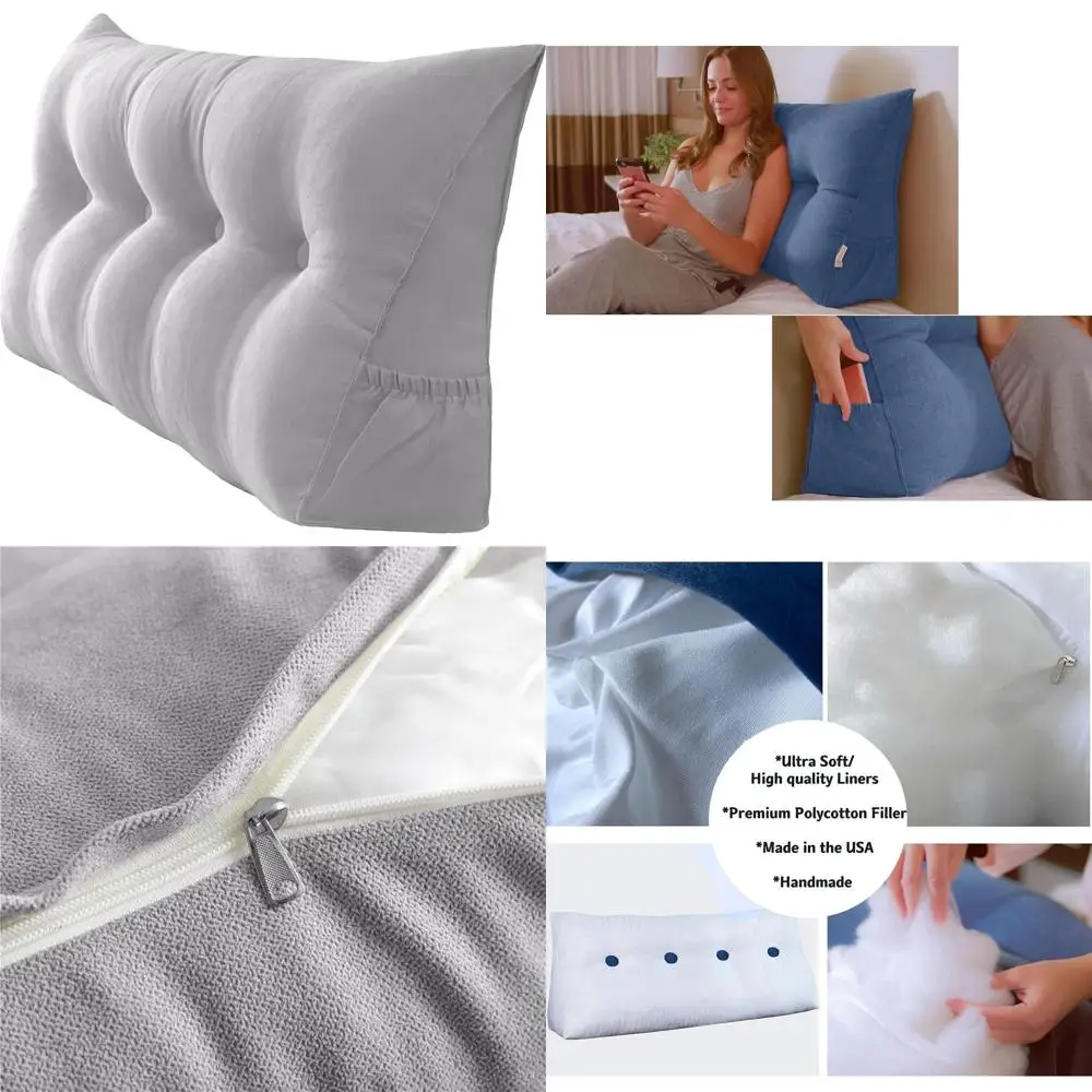 

Большая треугольная подушка для подставки для чтения со съемным чехлом и боковыми опорой, идеально подходит для спинки изголовья и W