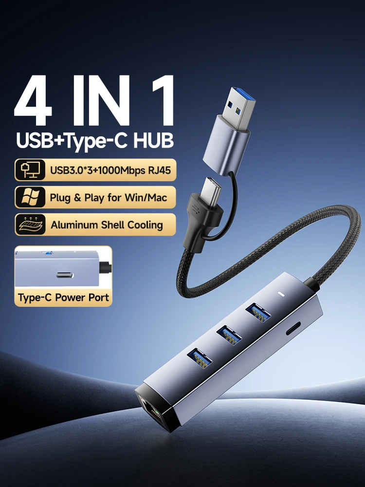 Adapter USB3.0 Ethernet Typ C do RJ45 1000Mbps Adapter Ethernet USB3.0 HUB Gigabitowa Karta Sieciowa do Laptopa MacBook — zdjęcie produktu 7