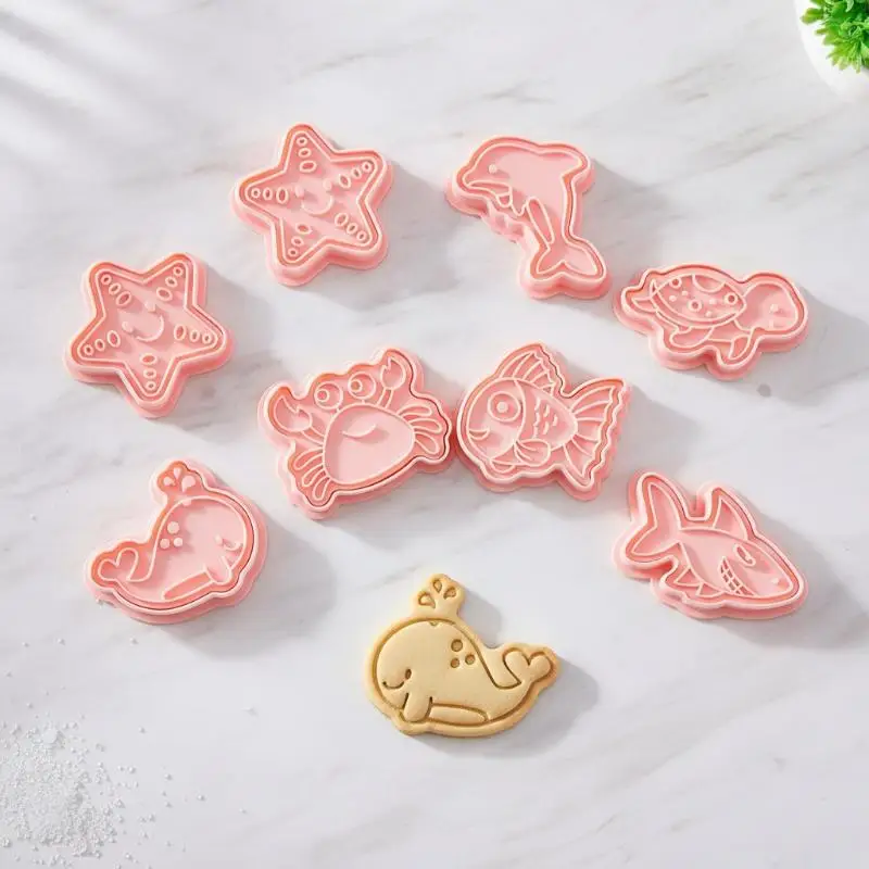 8 Pcs 3D Stereo Cookie Press Molds Cute Cartoon DIY Baking Tools Food Safe for Kids Birthday Party Homemade Pastry