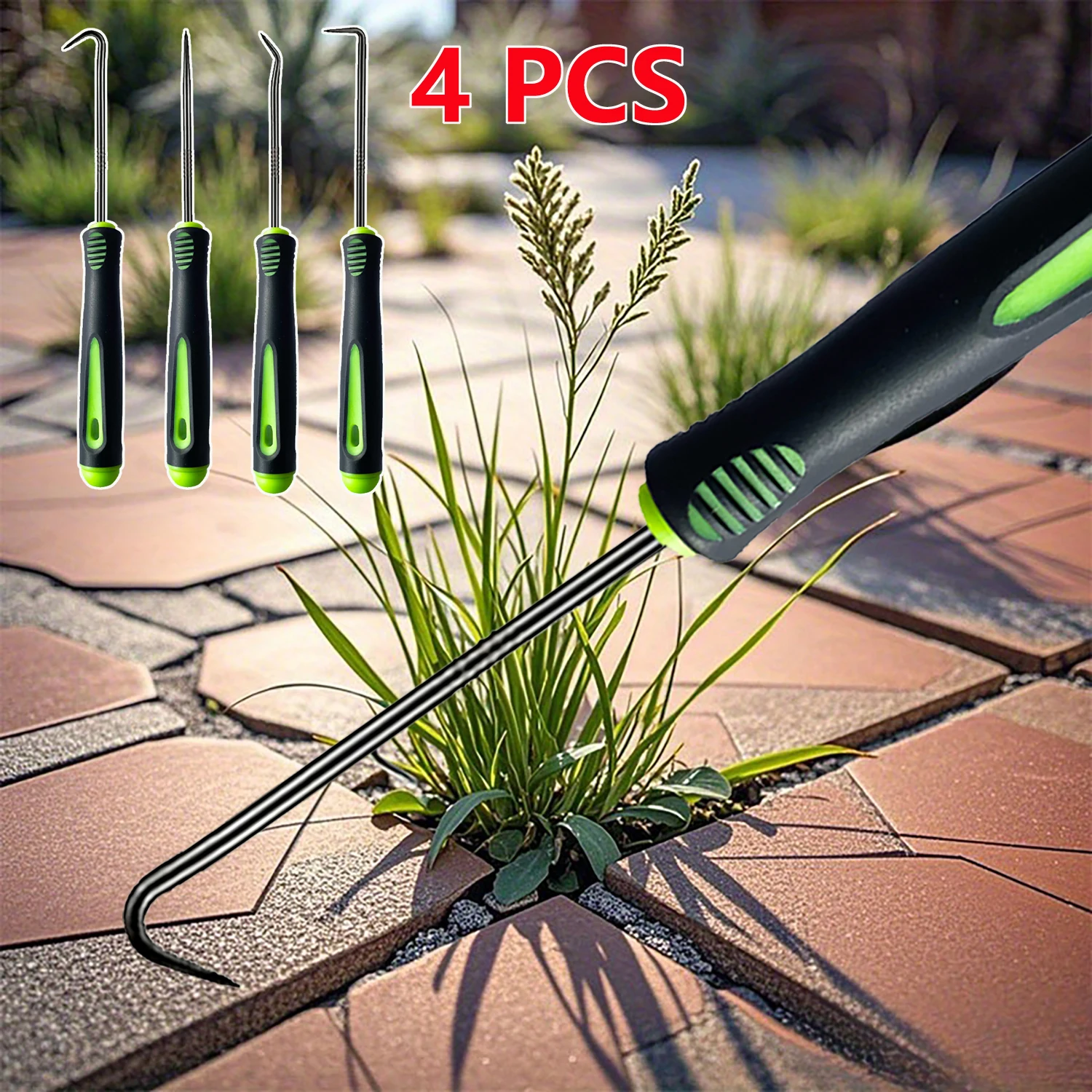 4Pcs Heavy-Duty Metal Weed Removal Tool Set - Ergonomic Handles, Durable Steel Prongs - Ideal for Garden, Lawn, and Moss Removal