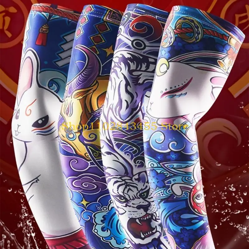 49MC Traspirante Copertura del braccio asciugatura rapida Segni zodiacali cinesi Ciclismo Uv Raffreddamento Maniche da sole