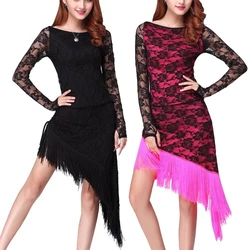 NEW Women Lace Latin Dance Dress Sexy Tango Ballroom Salsa Stage Costume Tassel Elegant Dance Clothing Performance Dress