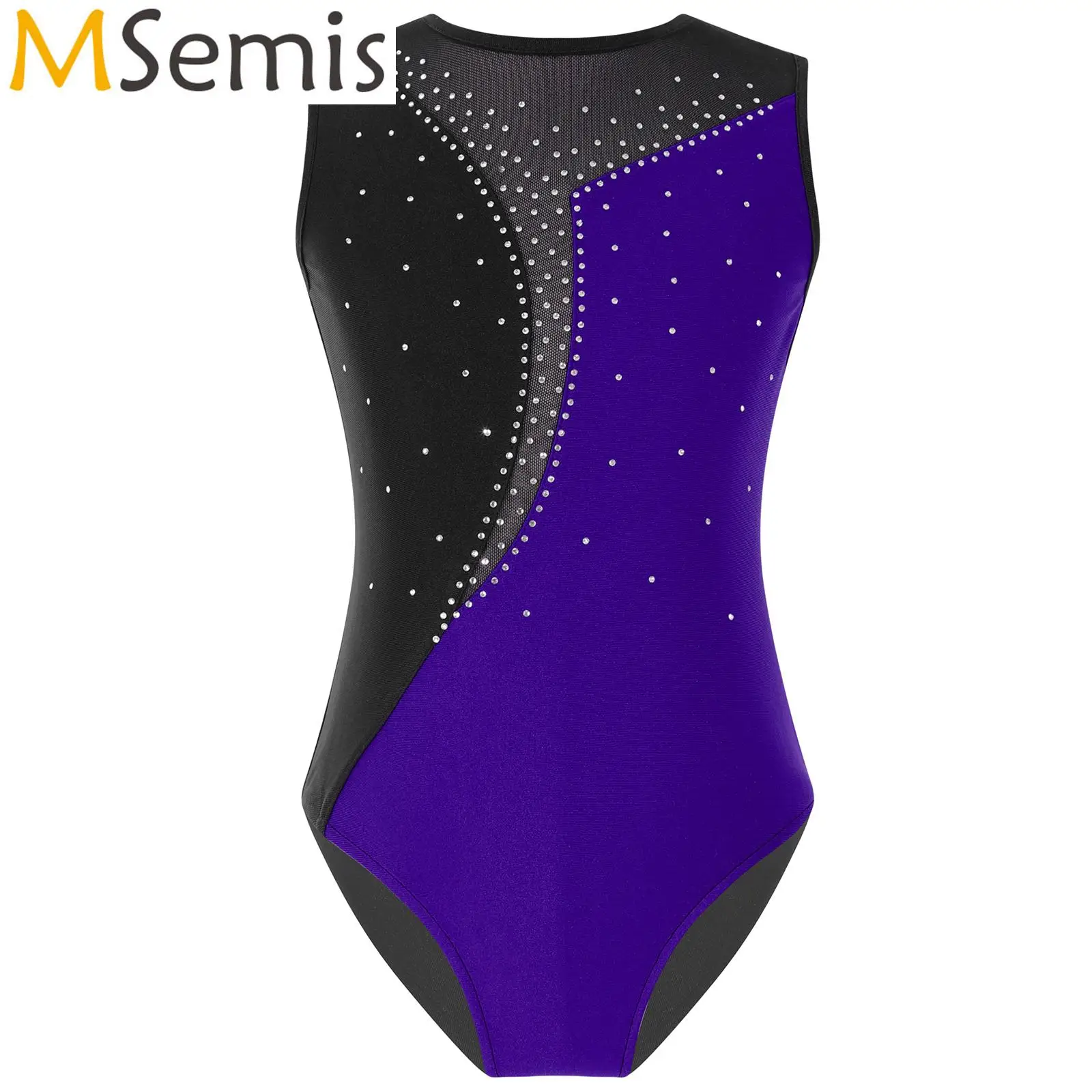 Kids Girls Gymnastics Leotards Swimsuit for Ballet Dancing Shiny Rhinestone Jersey Artistic Skating Tight Fitting Tank Bodysuit