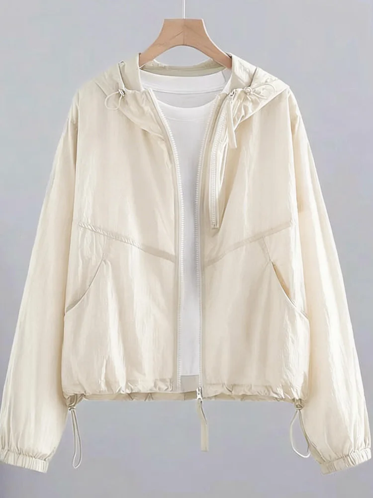 Cool Lightweight Short Jacket Women's Summer Thin Breathable Hat Jacket Small Size Polyester Fiber Commute Style Long Sleeve ...