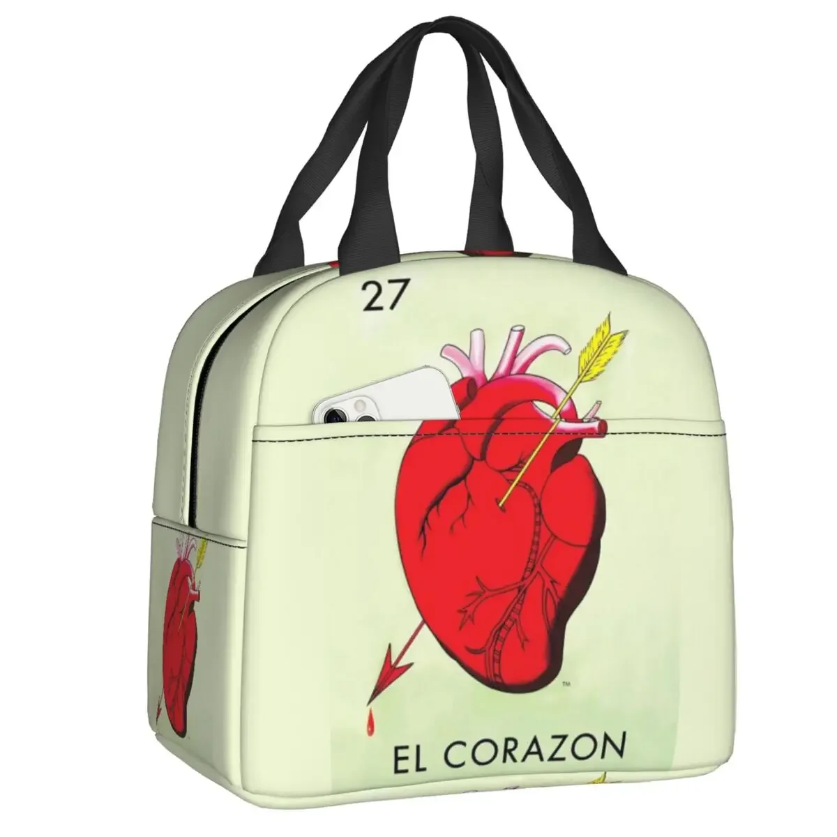 Custom El Corazon Heart Loteria Card Mexican Bingo Lottery Insulated Lunch Bags for Women Resuable Thermal Cooler Bento Box